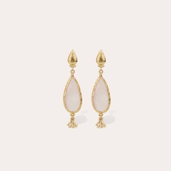 Gas Bijoux Serti Goutte Earrings Rose Quartz