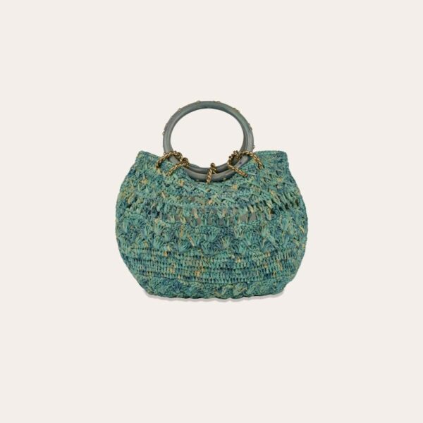 Gas Bijoux Picot Raffia Bag Turquoise