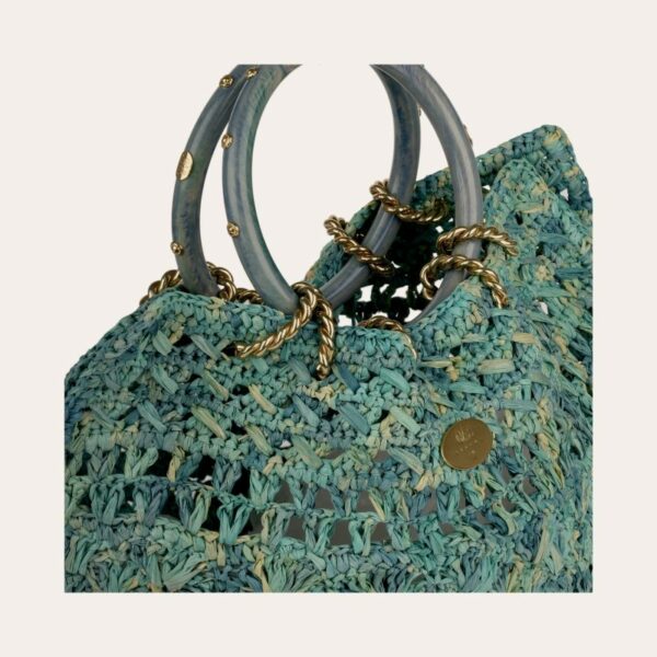 Gas Bijoux Picot Raffia Bag Turquoise - Image 3